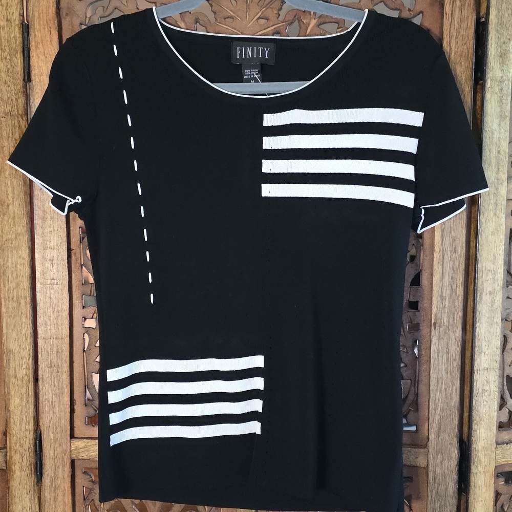 Finity Black and White Striped Top